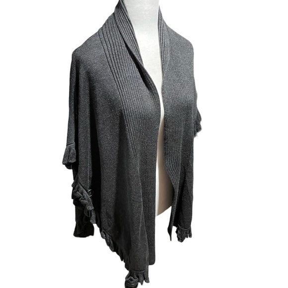 Joseph A Sweater. Cardigan, Cape- Dark Gray - Size Large- Ruffles-Arm Holes - Picture 3 of 8